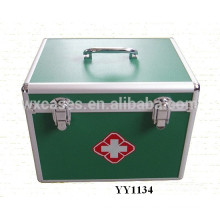 high quality green aluminum first aid kit box with tray inside manufacturer